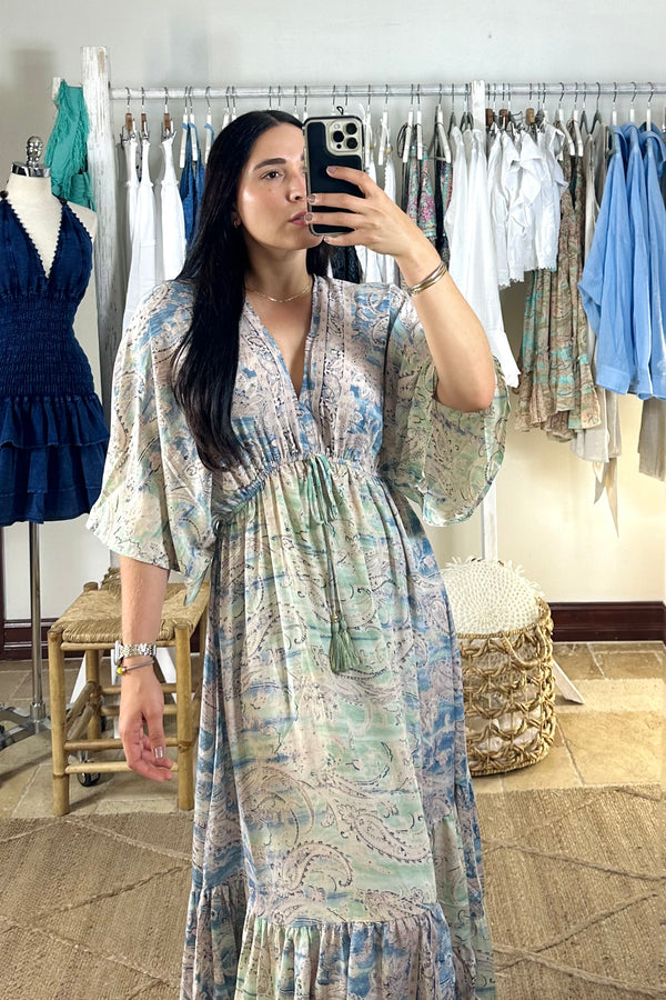 Lucy Kimono Maxi Dress - Blue Mix