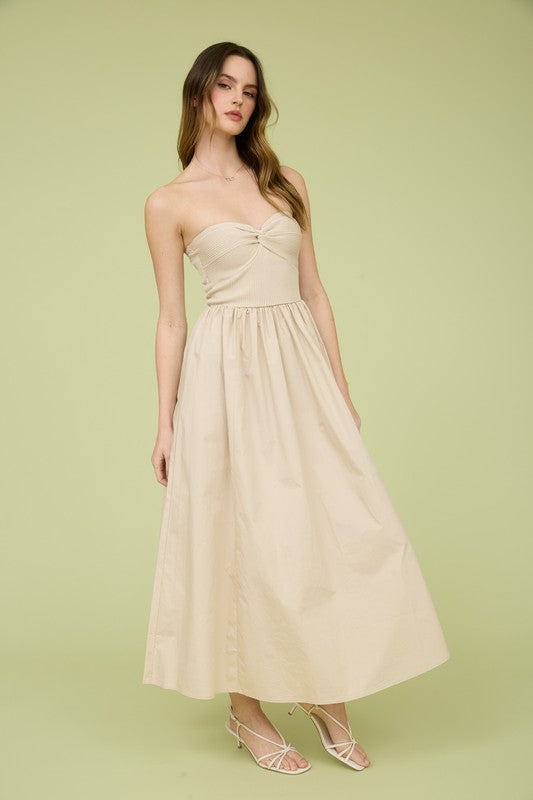 Mimi Strapless Midi Dress - Beige hi Mimi Strapless Midi Dress - Beige hi