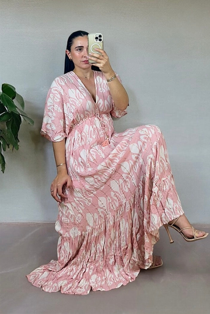 Eva Kimono Maxi Dress - Pink