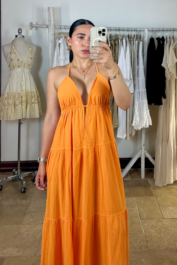 Cabana Cotton Dress - Tangerine