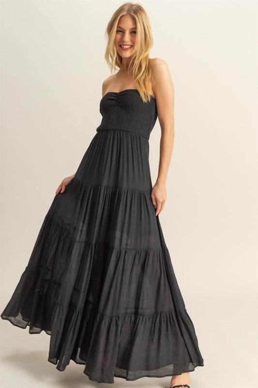 malena maxi dress Malena Strapless Draped Maxi Gown Brown / L