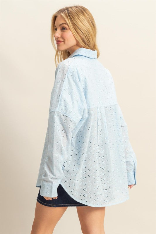 Salma Eyelet Shirt - Baby Blue