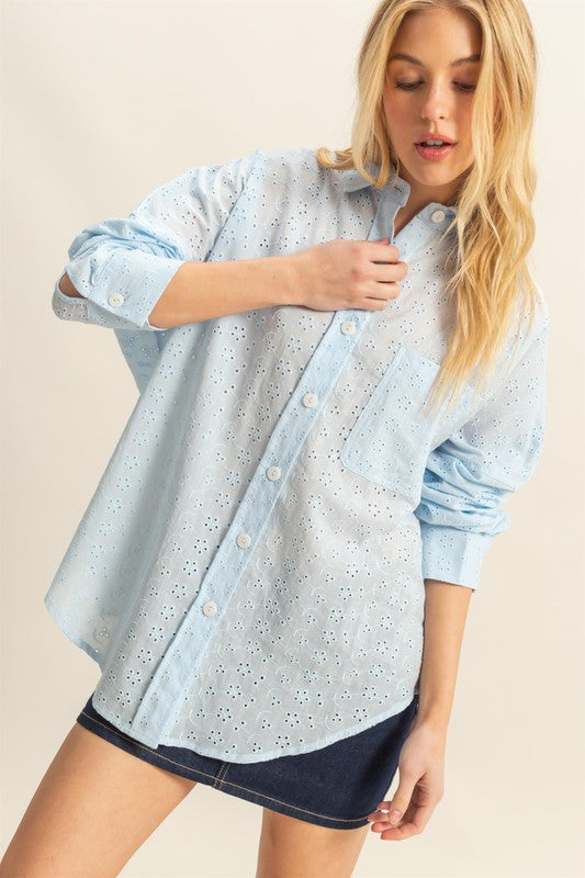 Salma Eyelet Shirt - Baby Blue
