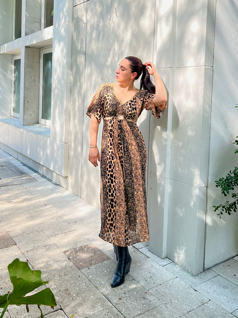 Amara Cut Out Midi Dress - Animal Print