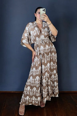 Eva Kimono Maxi Dress - Taupe