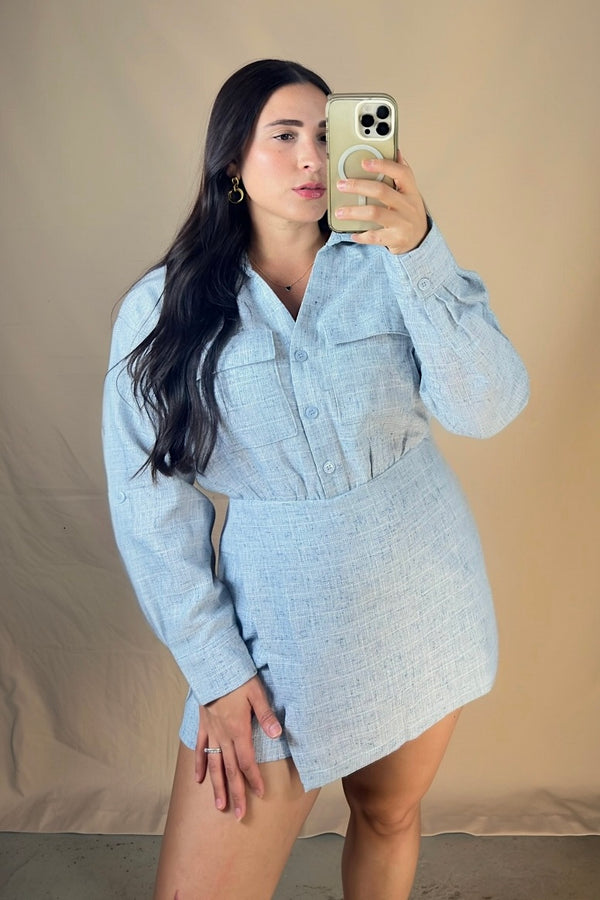 Lena Skort Romper - Blue