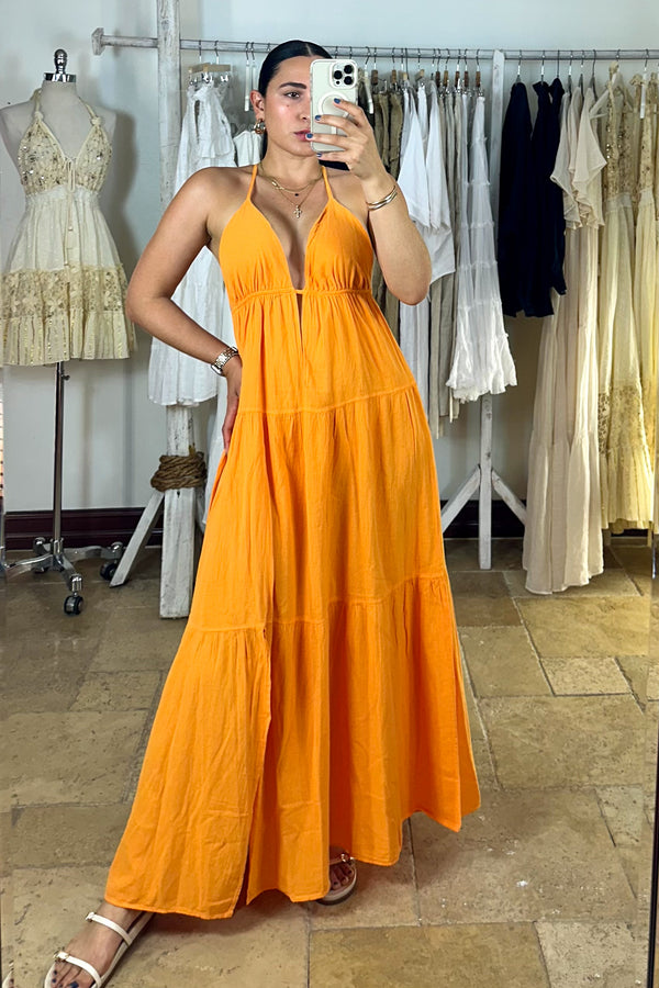 Cabana Cotton Dress - Tangerine