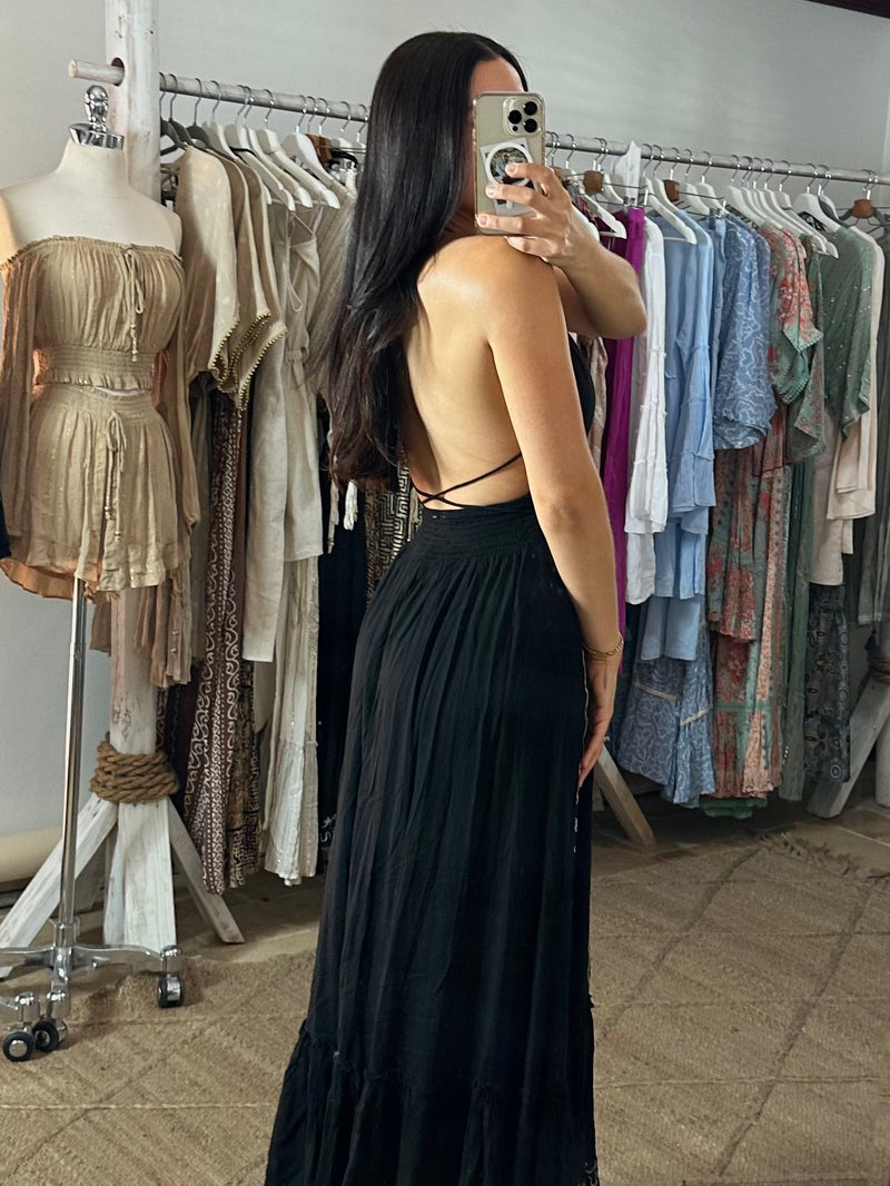 Summer Journey Halter Maxi Dress - Black