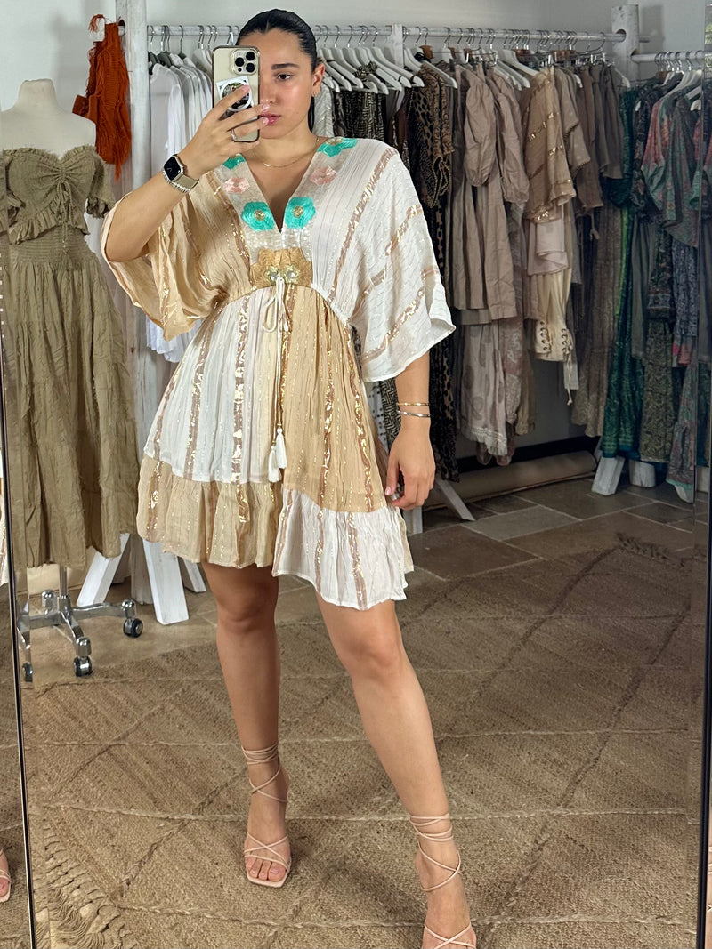 Agnes Mini Dress - Beige mix