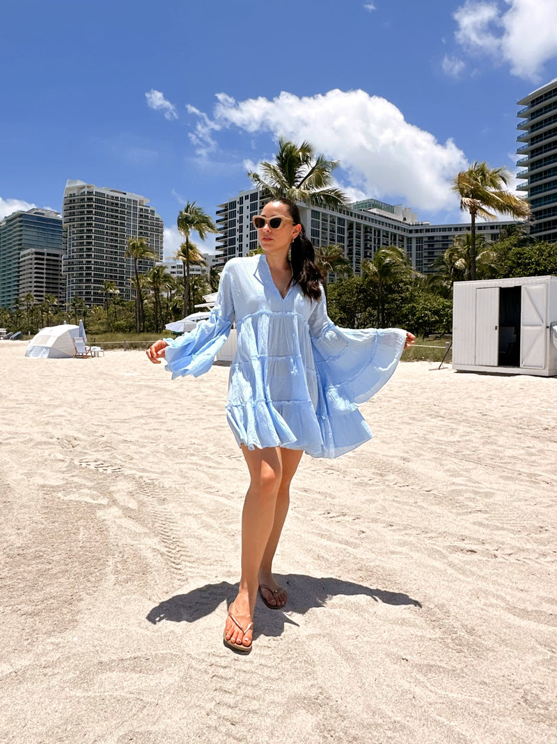 Salina Babydoll Tiered Gauze Coverup - Baby Blue