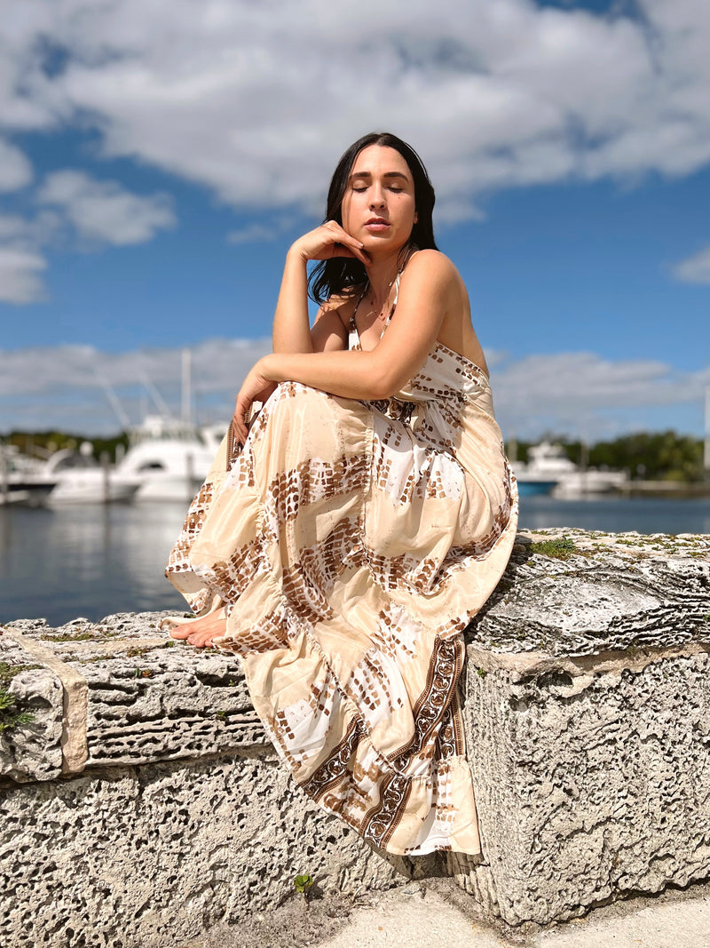 Alice Tiered Maxi Dress - Beige/Brown