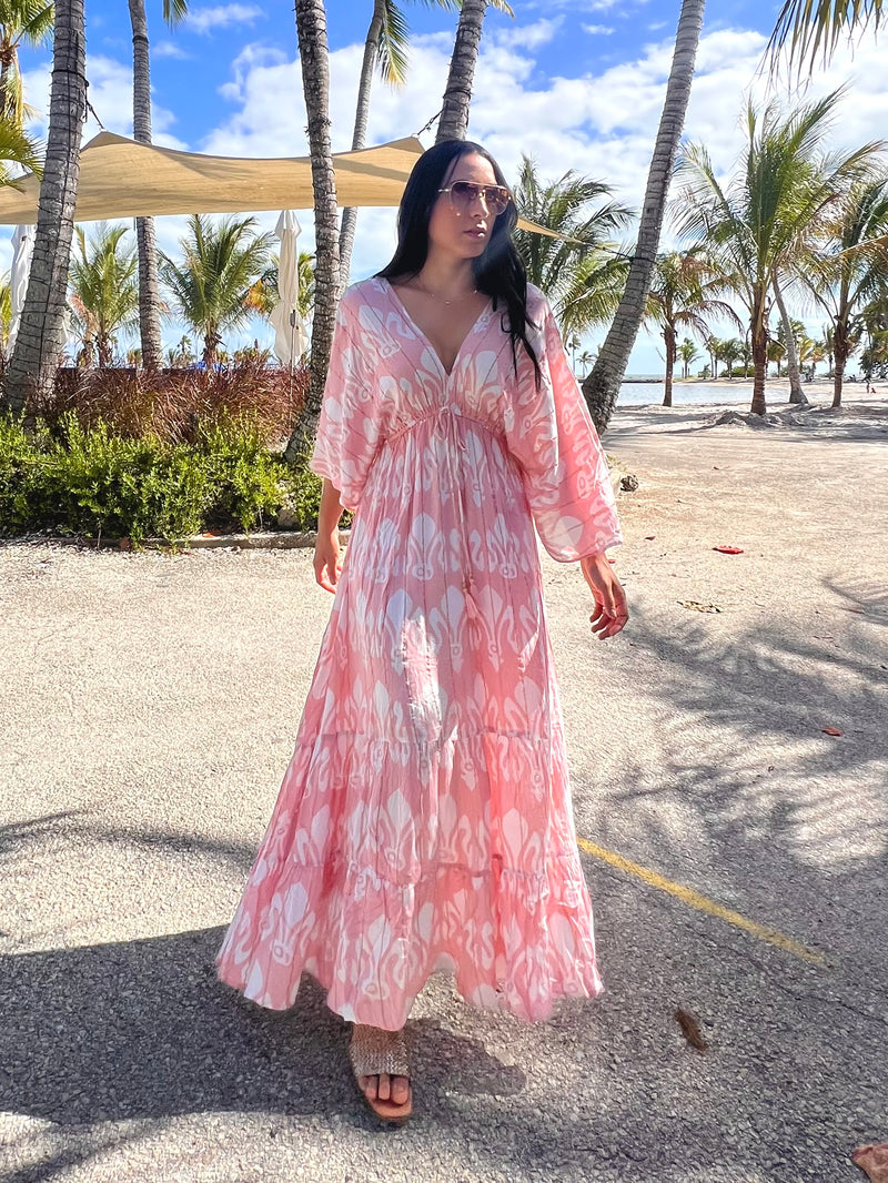 Eva Kimono Maxi Dress - Pink