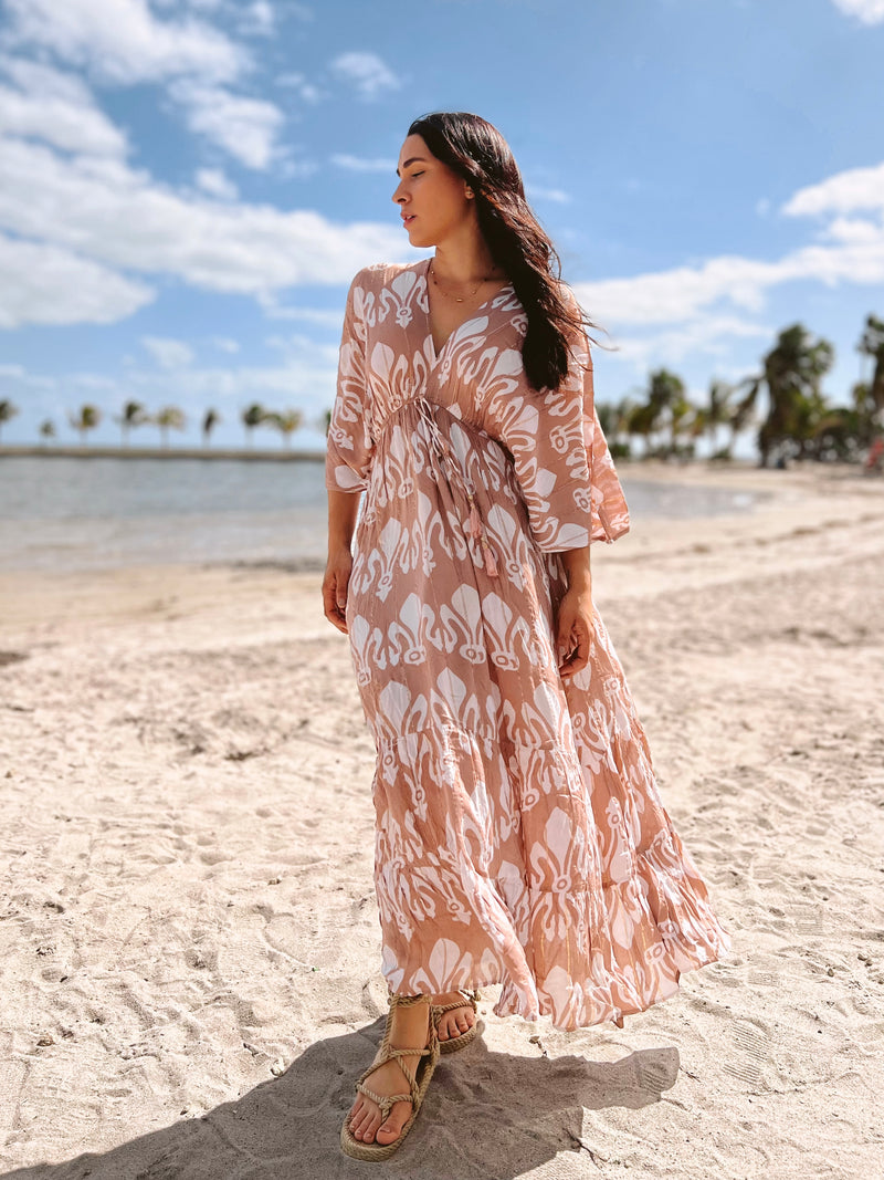 Eva Kimono Maxi Dress - Taupe Wildy Belle Eva Kimono Maxi Dress - Taupe Wildy Belle